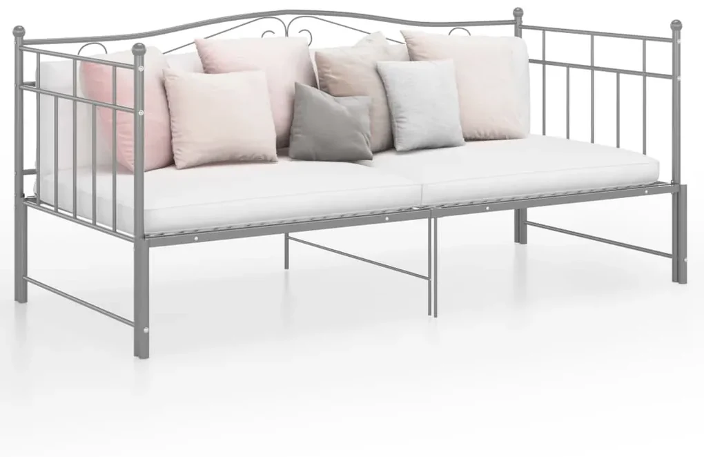 324784 vidaXL Cadru pat canapea extensibilă, gri, 90x200 cm, metal