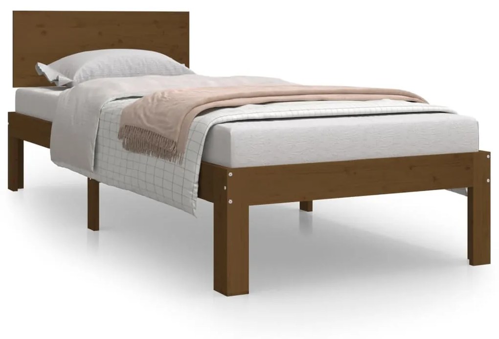 810458 vidaXL Cadru de pat mic single, maro miere, 75x190 cm, lemn masiv