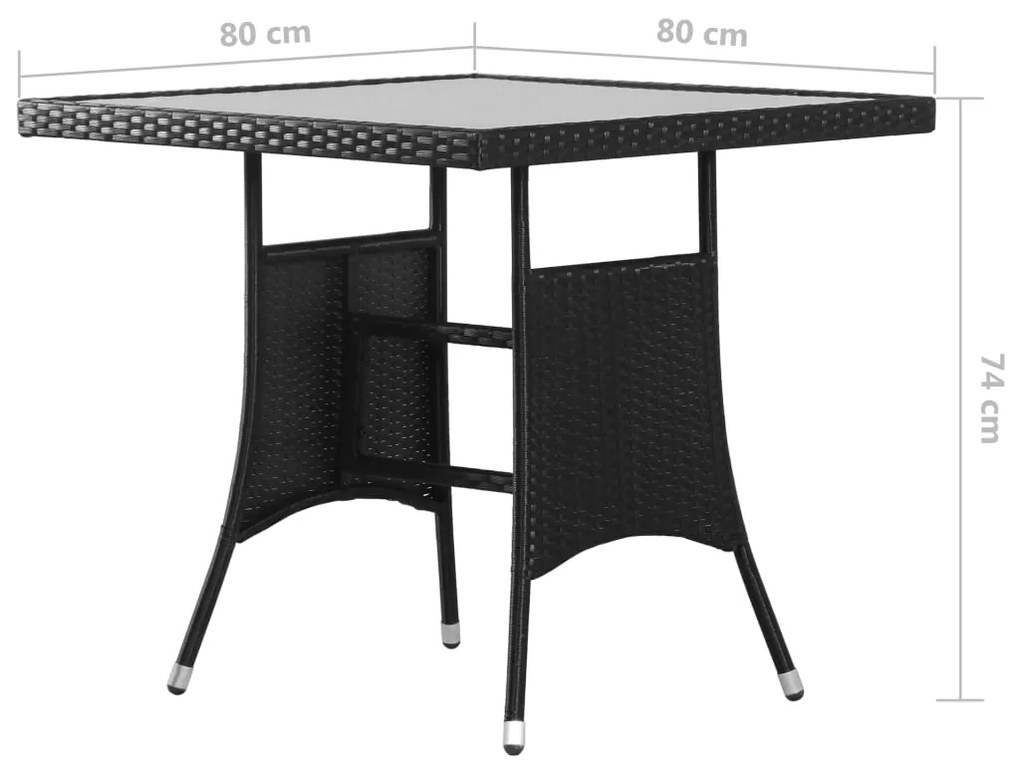 Set mobilier de gradina, 3 piese, negru, poliratan Negru, Lungime masa 80 cm, 2