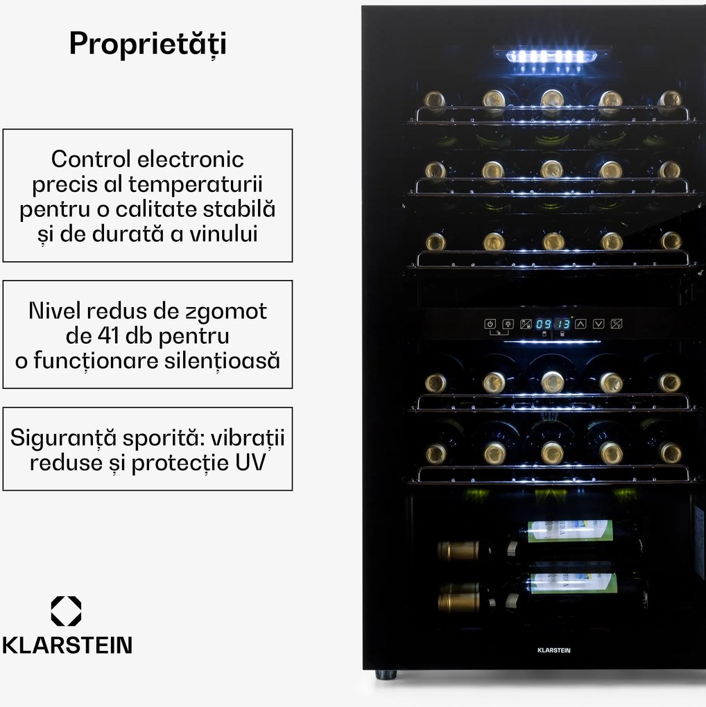 Klarstein Shiraz 29 Duo, frigider pentru vin, 2 zone, 80 l/29 sticle, 5 - 22 °C, atingere, negru