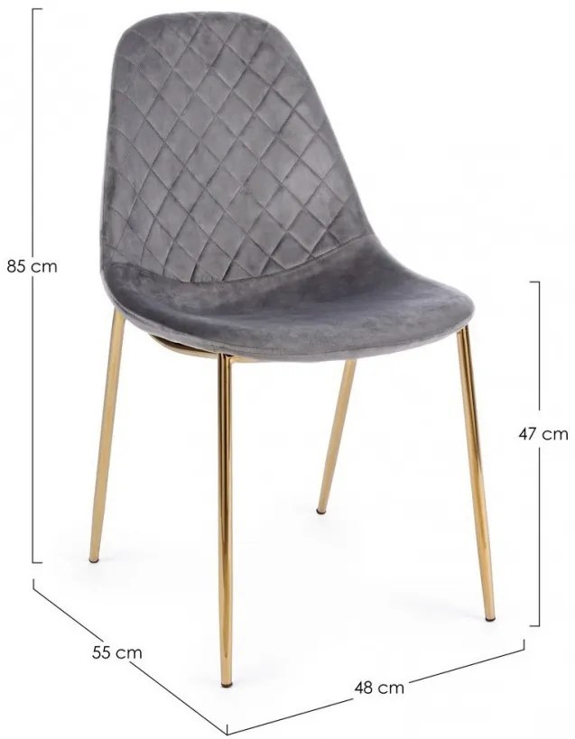 Scaun dining gri inchis din catifea si metal, Terry Bizzotto