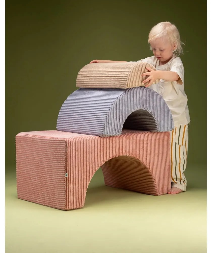 Teren de joacă din spumă roz 3 buc. din catifea reiată înălțime 37 cm 75x49 cm Rainbow Montessori – Wigiwama