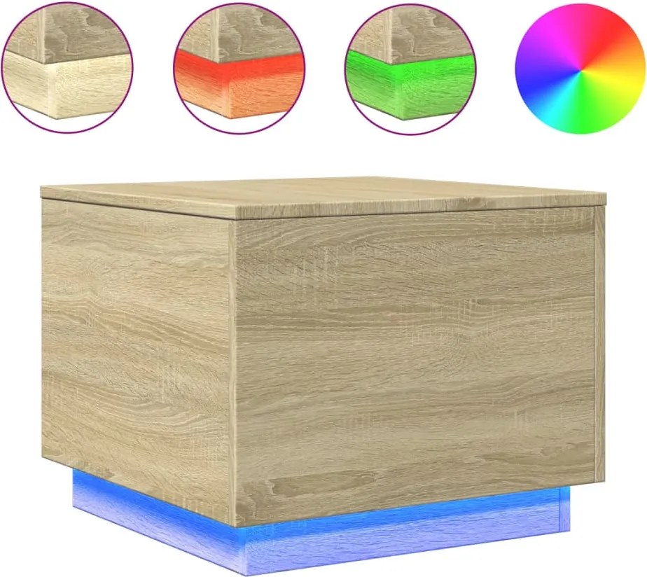 vidaXL Măsuță de cafea cu lumini LED, stejar sonoma, 50x50x40 cm