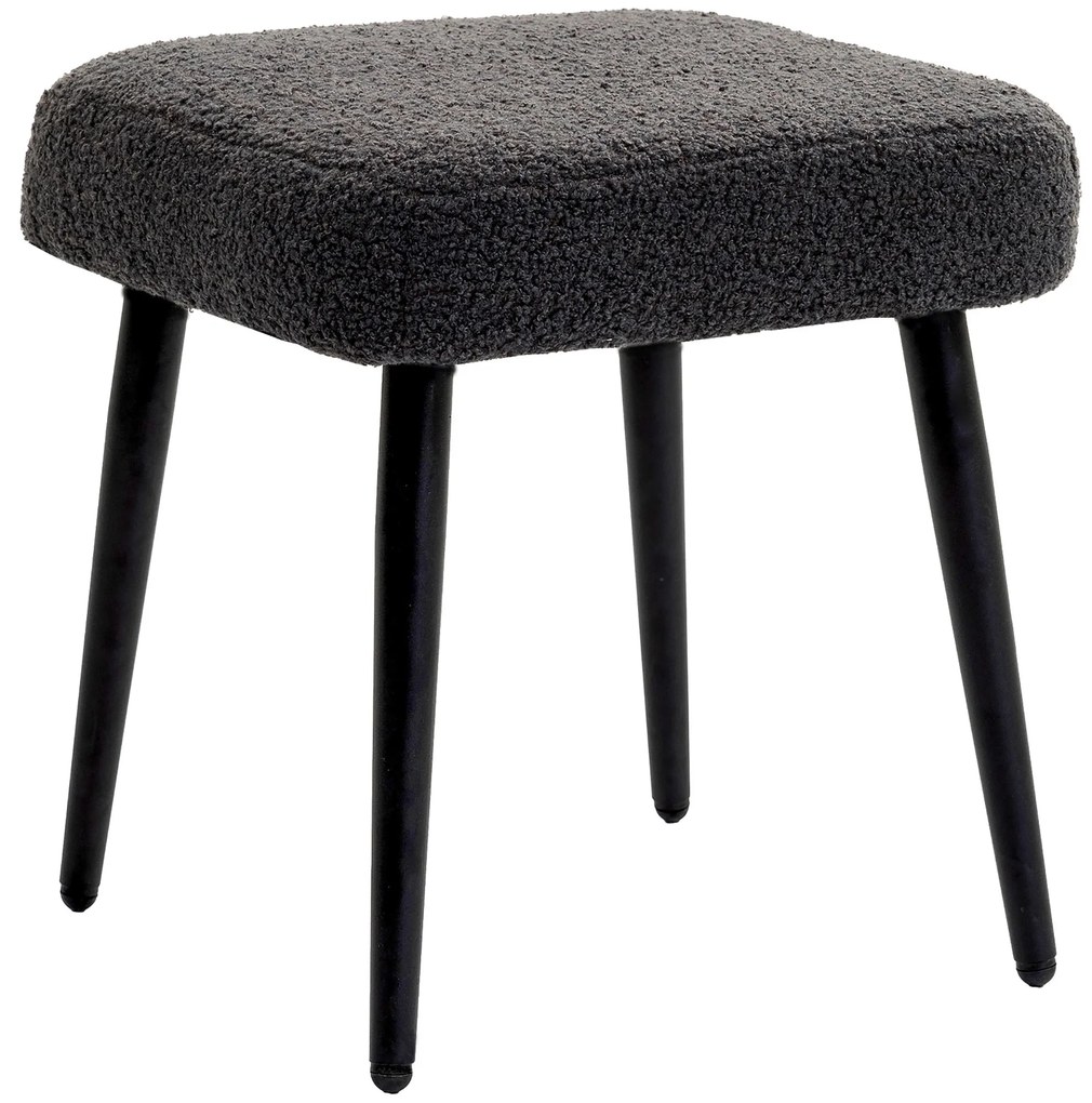 HOMCOM Taburet, suport pentru picioare, scaun captusit, aspect casmir, picioare din otel, 42 x 42 x 47 cm, Gri inchis | Aosom Romania
