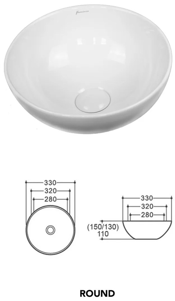 Lavoar pe blat, Fluminia, Round, rotund, alb