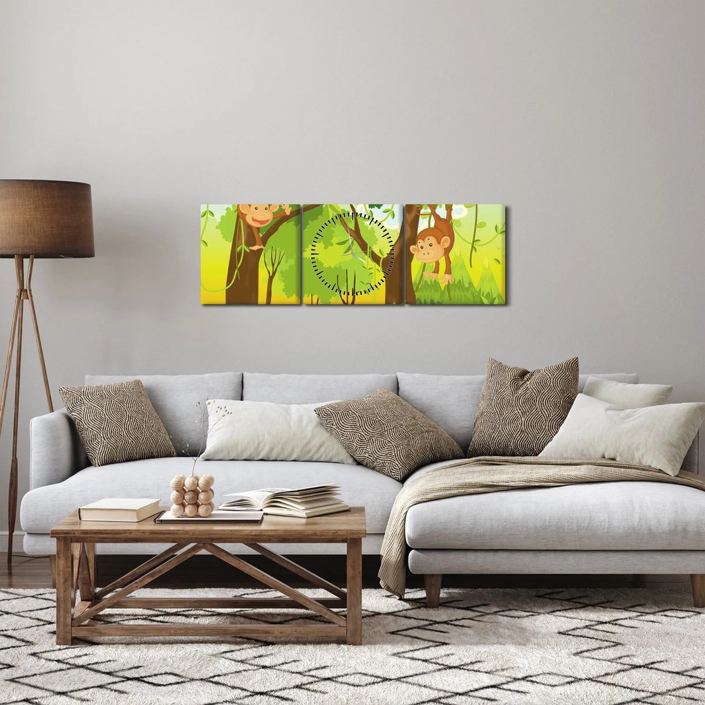 Tablou - Maimuțe (cu ceas) (90x30 cm)