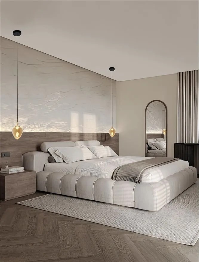 Pendul LED modern, Metal, Sticla, Champaign, Nali