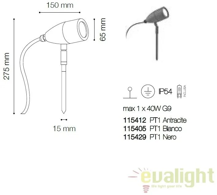 Proiector iluminat exterior cu tarus, IP54 INSIDE PT1 ANTRACITE 115412