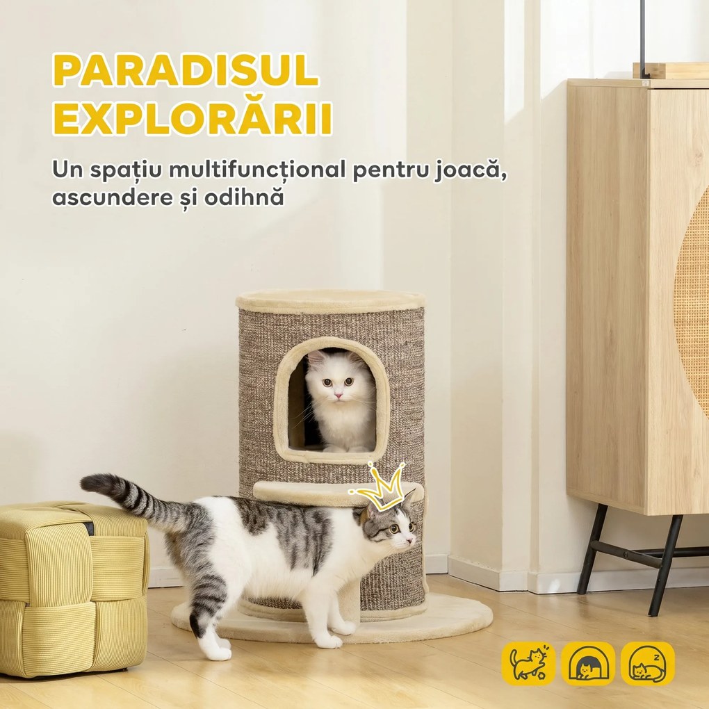 PawHut Turn Per Pisici a 2 Niveluri Con 2 Ascunzători E Superficie In Sisal | Aosom Romania