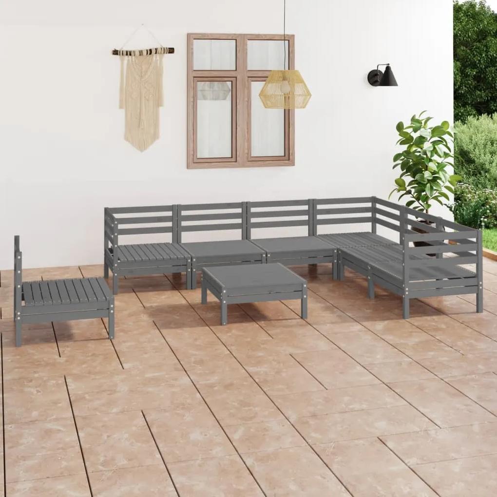 3083041 vidaXL Set mobilier de grădină, 8 piese, gri, lemn masiv de pin