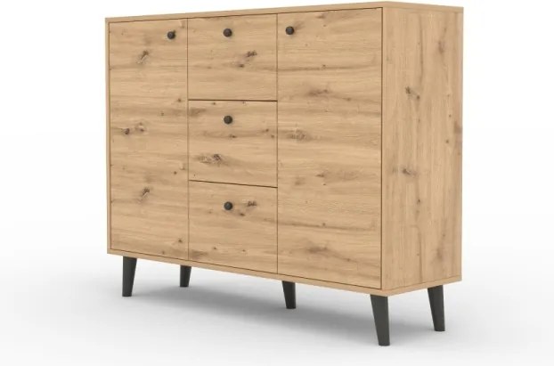 Comodă cu doua usi si trei sertare, 120x35x93 cm, BESA, ADRK Furniture (Culoare: Artisan / Negru)