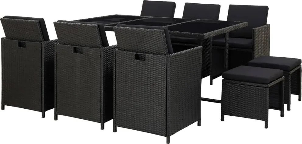 vidaXL Set mobilier de exterior cu perne, 11 piese, negru, poliratan