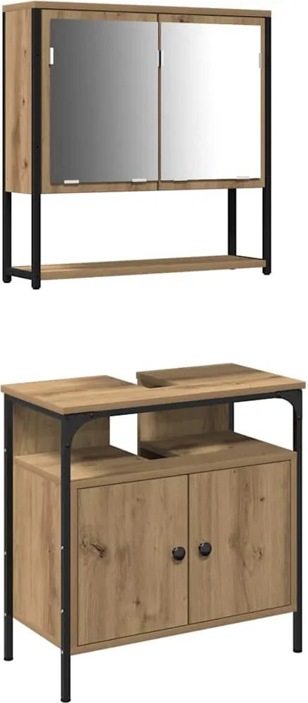 vidaXL Set de mobilier pentru baie cu raft 2 pcs Maro Lemn compozit