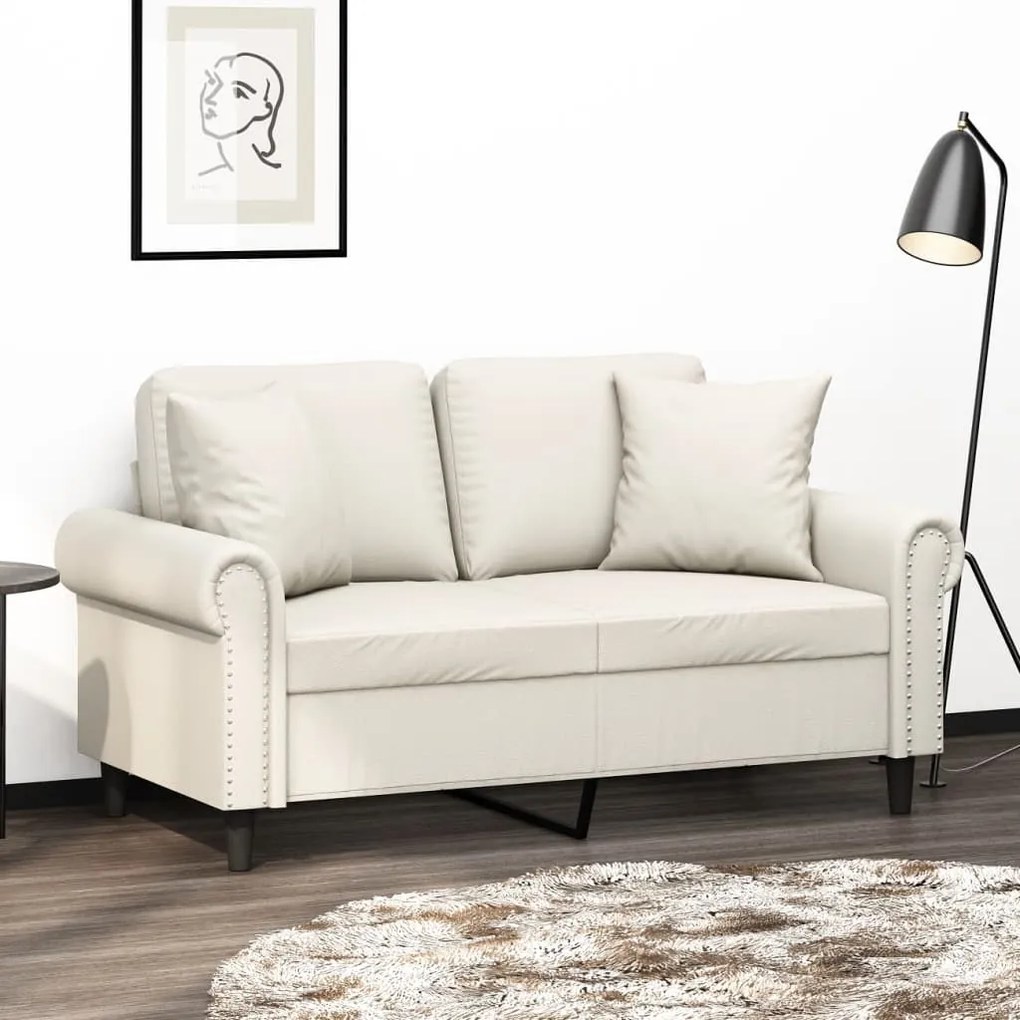 3153168 vidaXL Canapea cu 2 locuri, perne&pernuțe crem 120 cm piele ecologică
