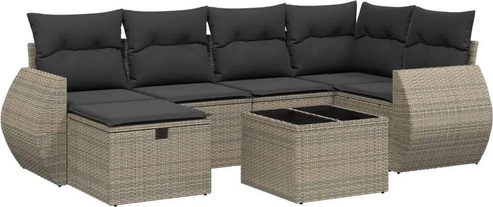 vidaXL Set canapele de grădină, 7 piese, cu perne, gri, poliratan