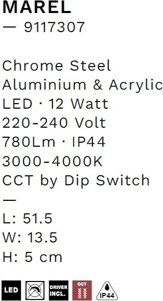 Aplica de perete LED baie IP44 MAREL crom