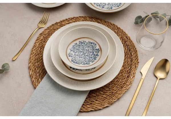 Set de veselă, 24 piese, porțelan, albastru/bej