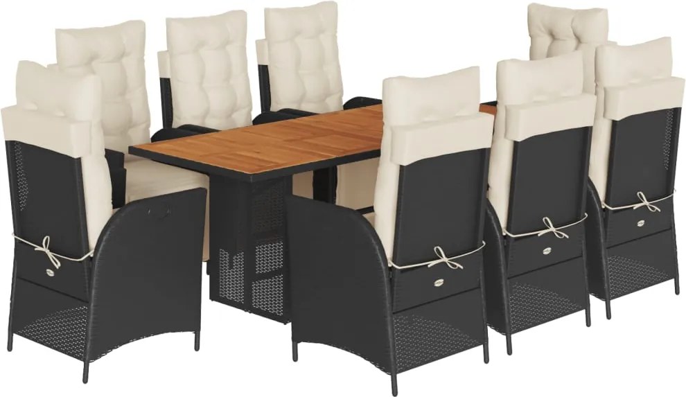 vidaXL Set mobilier de grădină cu perne, 9 piese, negru, poliratan