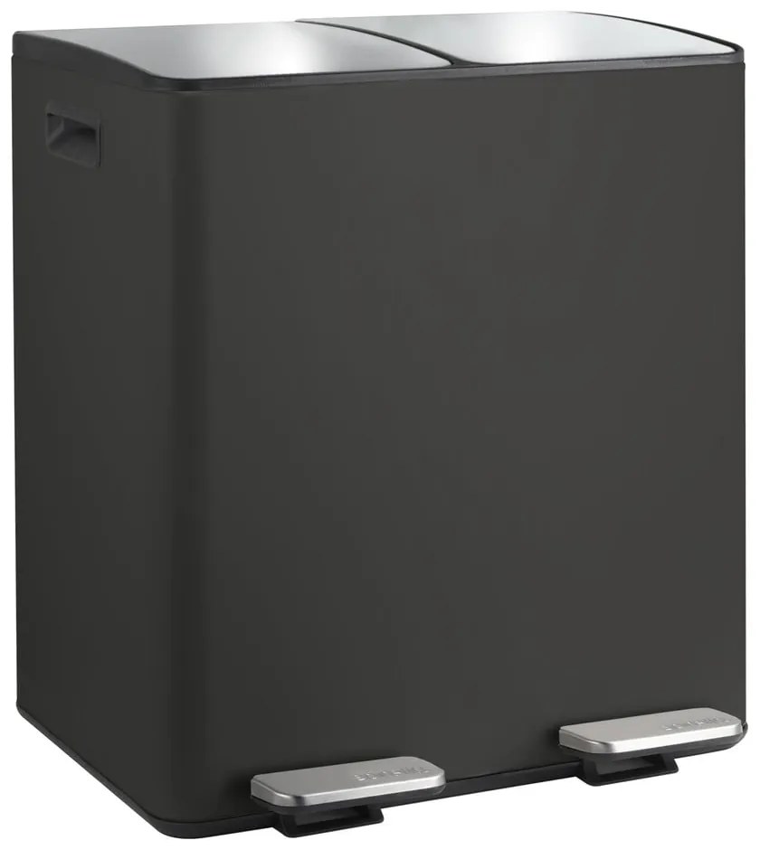 Coș de gunoi negru mat pentru reciclare/cu pedală 2x20 l din oțel Aliya – Spirella