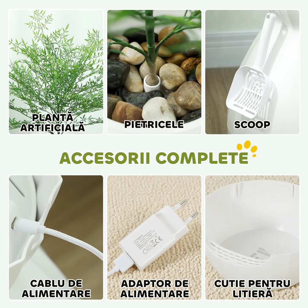PawHut Ladă de Gunoi Anti-Miros pentru Pisici în Formă de Vas din ABS și Oțel Inoxidabil Alb | Aosom Romania