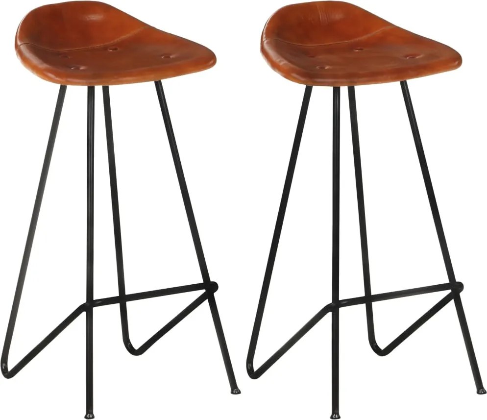 vidaXL Scaune de bar, 2 buc., maro, piele naturală