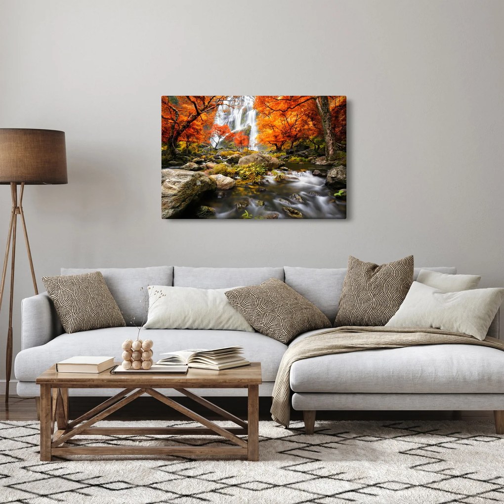 Tablou - Cascade în peisaj de toamnă, portocaliu (90x60 cm)