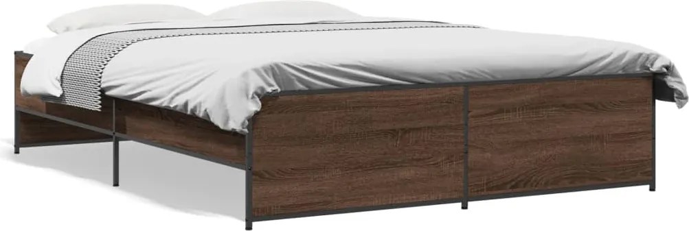 vidaXL Cadru de pat, stejar maro, 150x200 cm, lemn prelucrat și metal