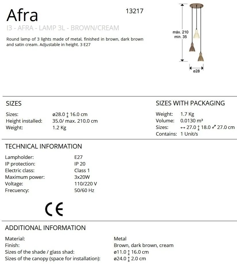 Lustra cu 3 pendule metalice Afra