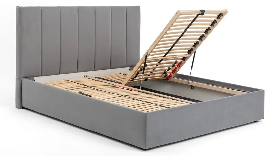 Pat matrimonial gri tapițat cu spațiu de depozitare cu somieră 180x200 cm Thessa Bold Line – Bonami Selection