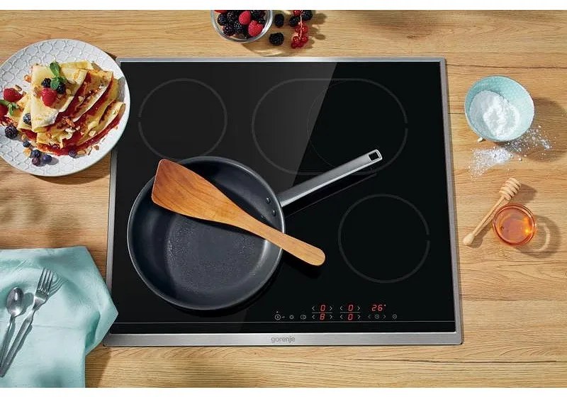 Plita vitroceramica incorporabila Gorenje ECT643BX, 7000W, 4 zone HiLight, 9 trepte, FishZone, Timer, Electrica, Negru