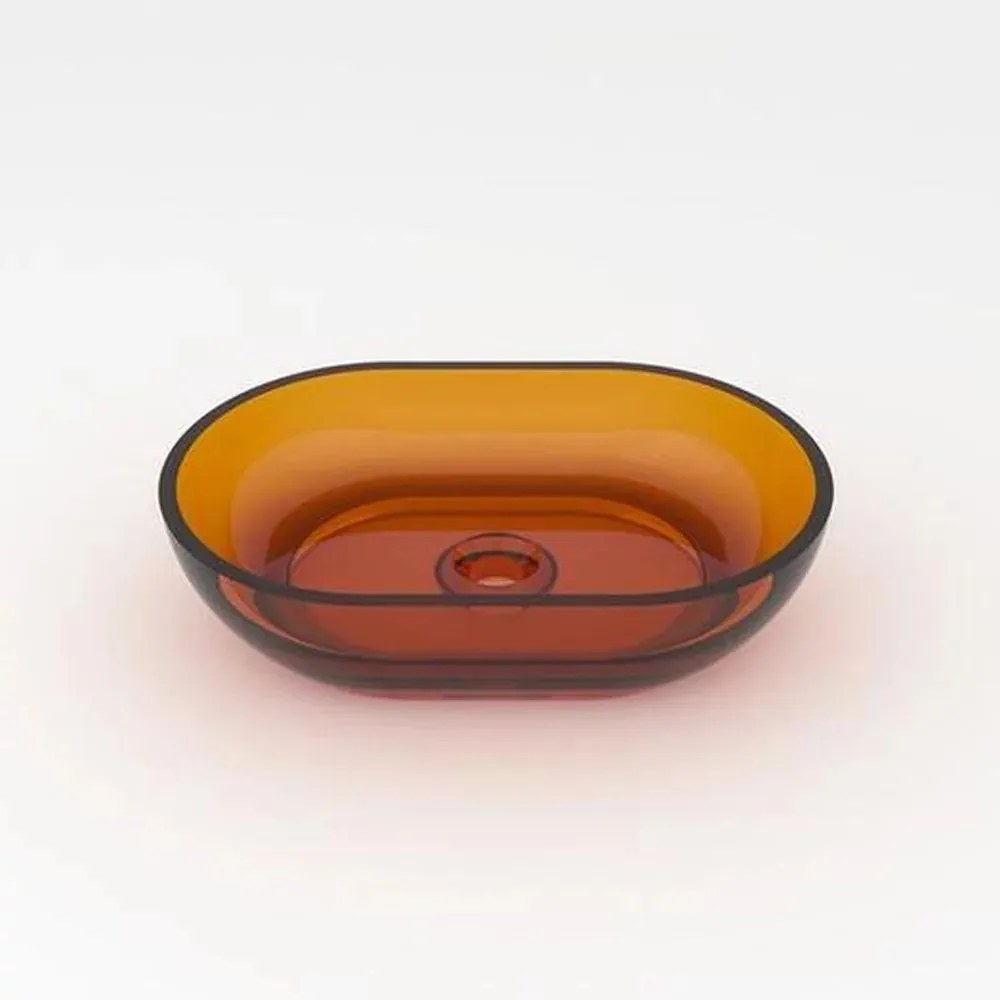 Lavoar pe blat Rune Mond oval 58 cm rasina transparenta maro-cupru