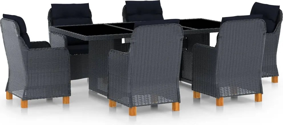 vidaXL Set mobilier exterior cu perne, 7 piese, gri închis, poliratan