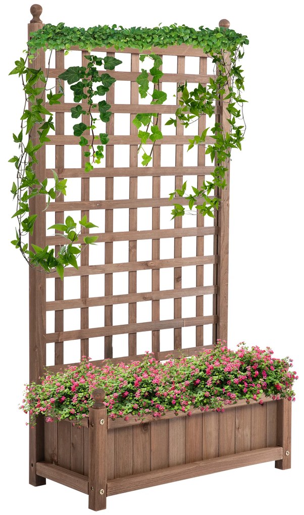 Outsunny Jardinieră Exterior din Lemn cu Suport pentru Plante și Grilaj pentru Plante Cățărătoare 64x28x120cm Maro | Aosom Romania