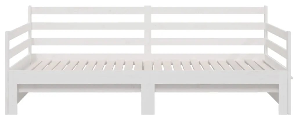 Pat de zi extensibil, alb, 2x(80x200) cm, lemn masiv de pin Alb
