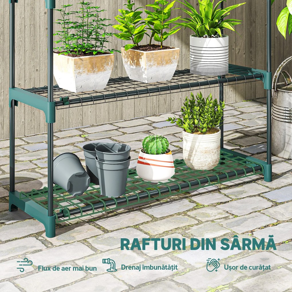 Outsunny Raft pentru Plante pe 4 Niveluri, Set de 2 Suporturi pentru Plante, din Oțel cu Catarame pentru Montaj Ușor, Expunere Ghivece Grădină și Balcon, 90x28x104 cm | Aosom Romania
