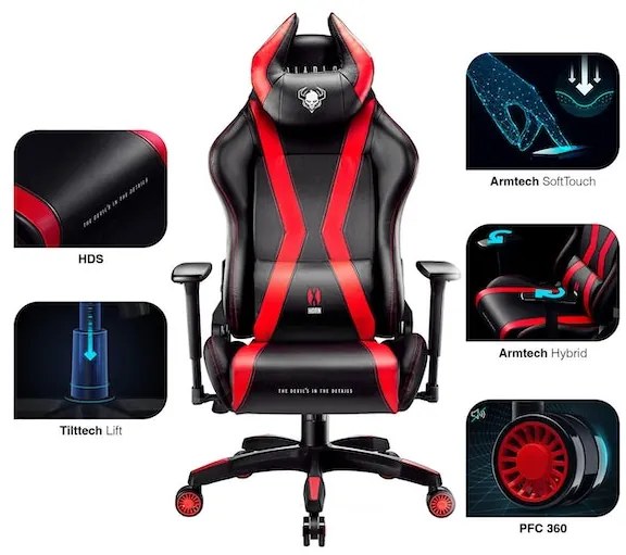 Scaun gaming Diablo X-Horn 2.0 King Size: Negru-roșu Diablochairs