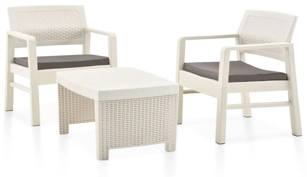 48823 vidaXL Set mobilier de grădină, 3 piese, alb, plastic