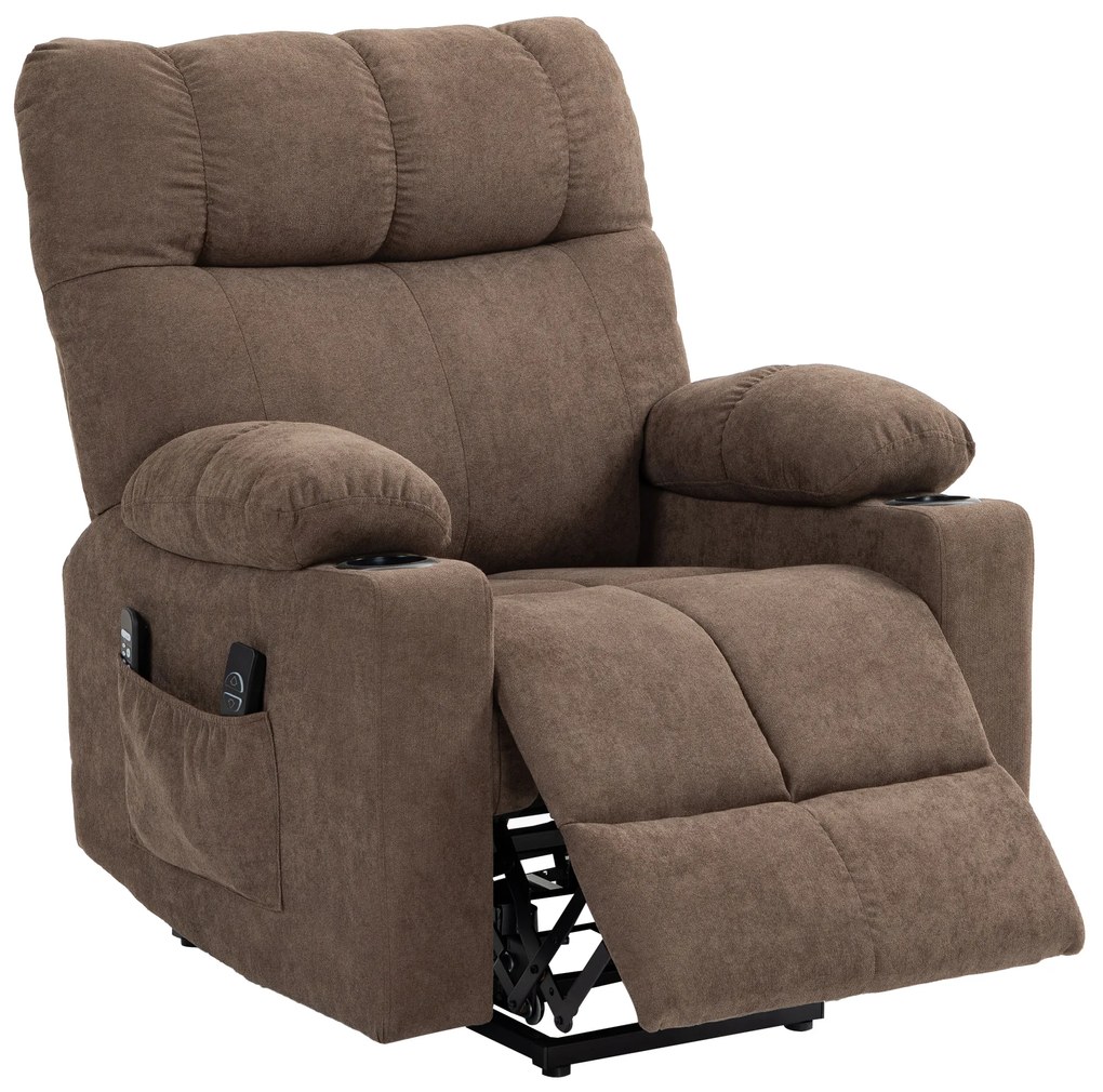HOMCOM Fotoliu de Relaxare cu Funcție de Ridicare, electric, 90x75x100cm, Maro | Aosom Romania