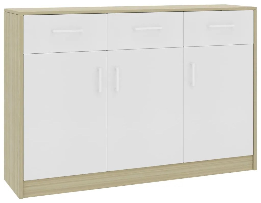 800707 vidaXL Dulap, alb și stejar Sonoma, 110 x 30 x 75 cm, lemn prelucrat