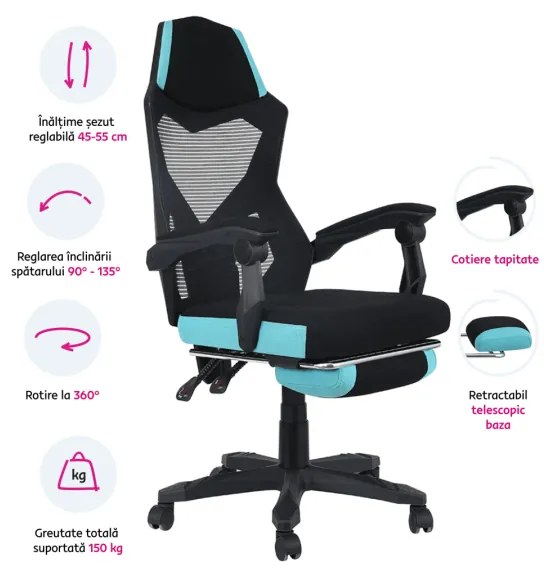 Scaun Birou Gaming JORIK NEW Negru/Neomint