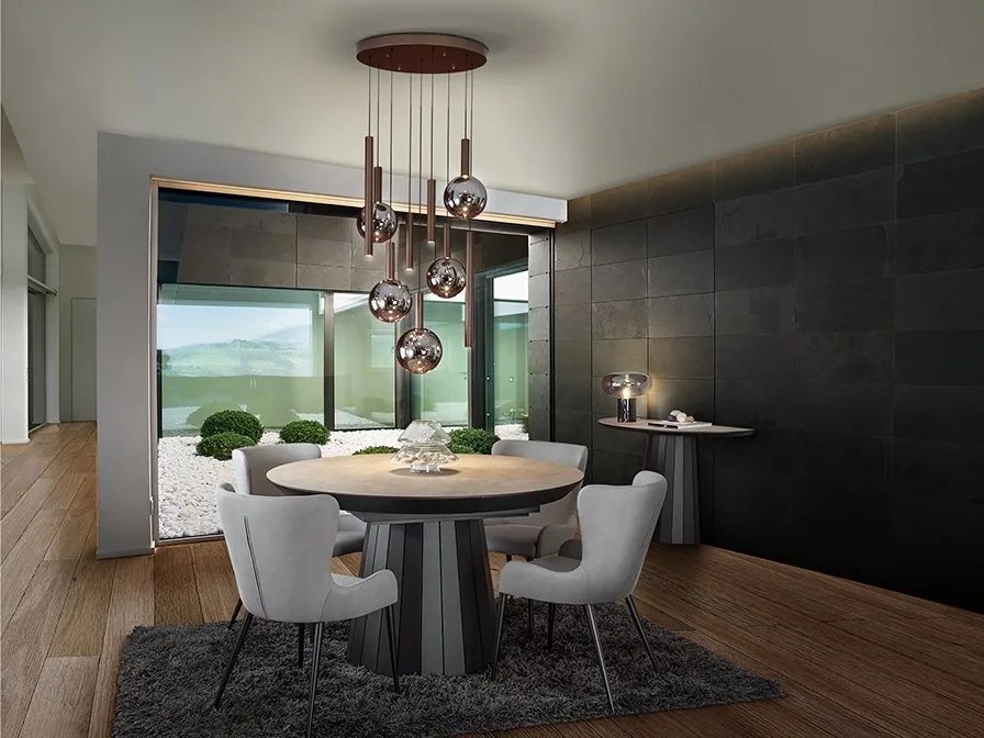 Lustra bronz inchis cu 9 pendule fumurii Sapore