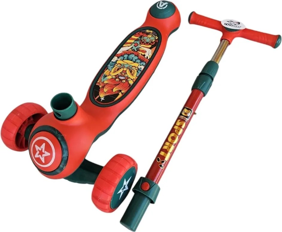 Trotineta copii cu roti luminoase din silicon NOVOKIDS™ Mini Scooter 9080, Cu melodii si lumini, 3 roti, Pliabila, Maner reglabil pe inaltime, Maxim
