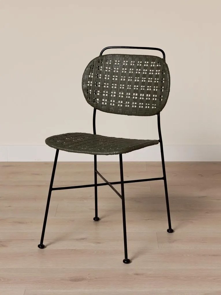 Scaun verde din metal si rattan, "Auro"