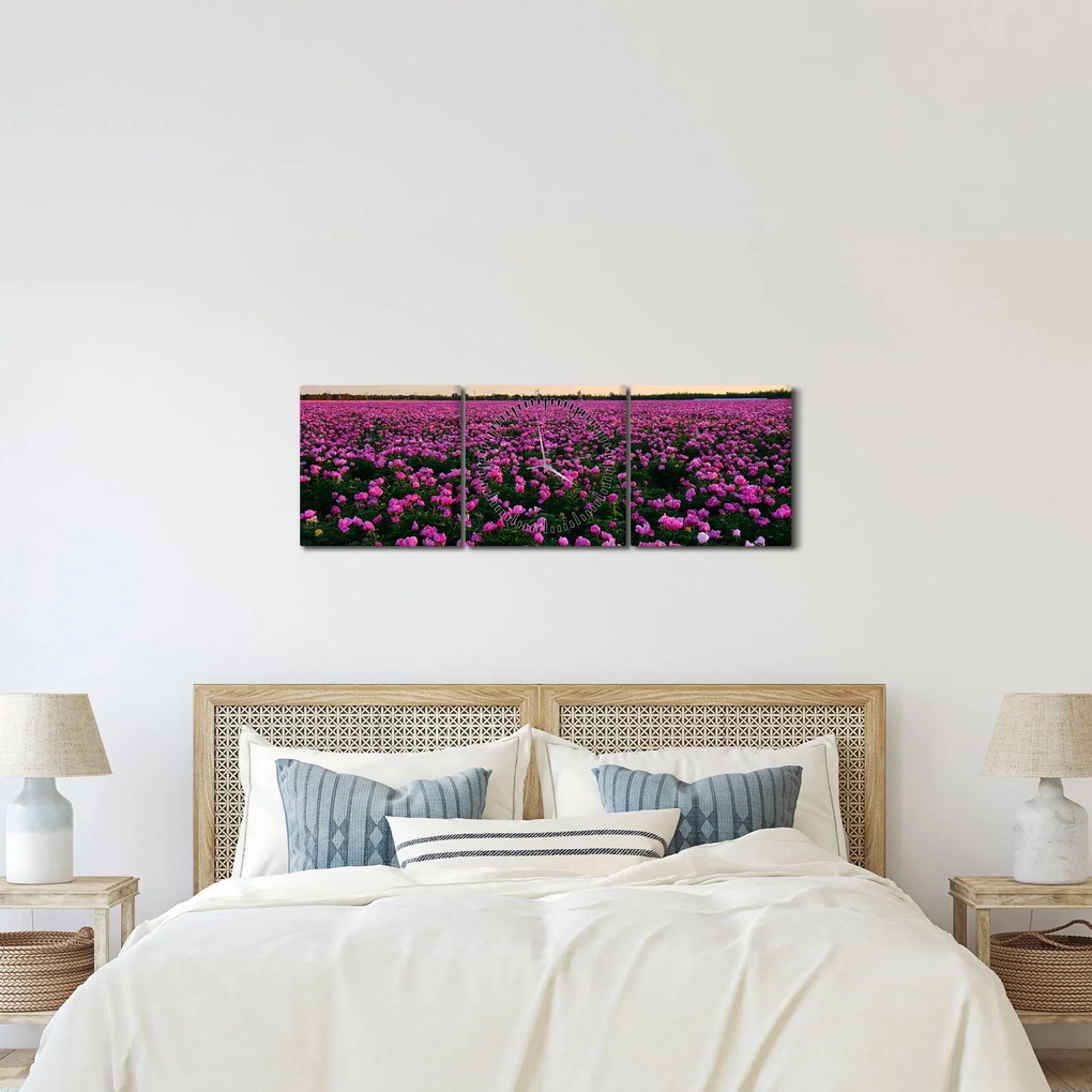 Tablou - Pajiștea cu lalele violet (cu ceas) (90x30 cm)