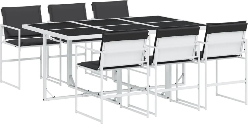 vidaXL Set mobilier de grădină, 7 piese, cu perne, alb, textilenă