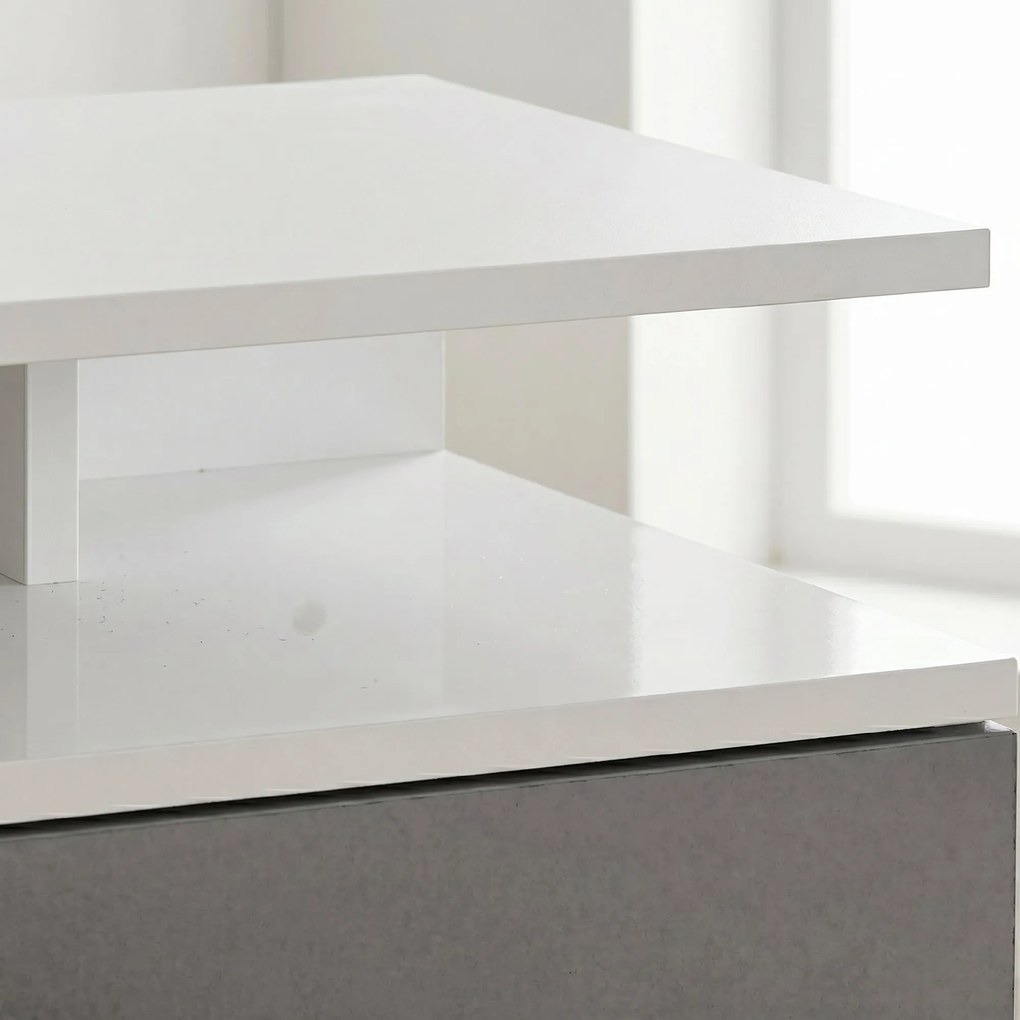 HOMCOM Set de 2 Noptiere Suspendate cu Raft Superior, Design Modern, Lemn, Alb Lucios, 35x32x22.5cm | Aosom Romania