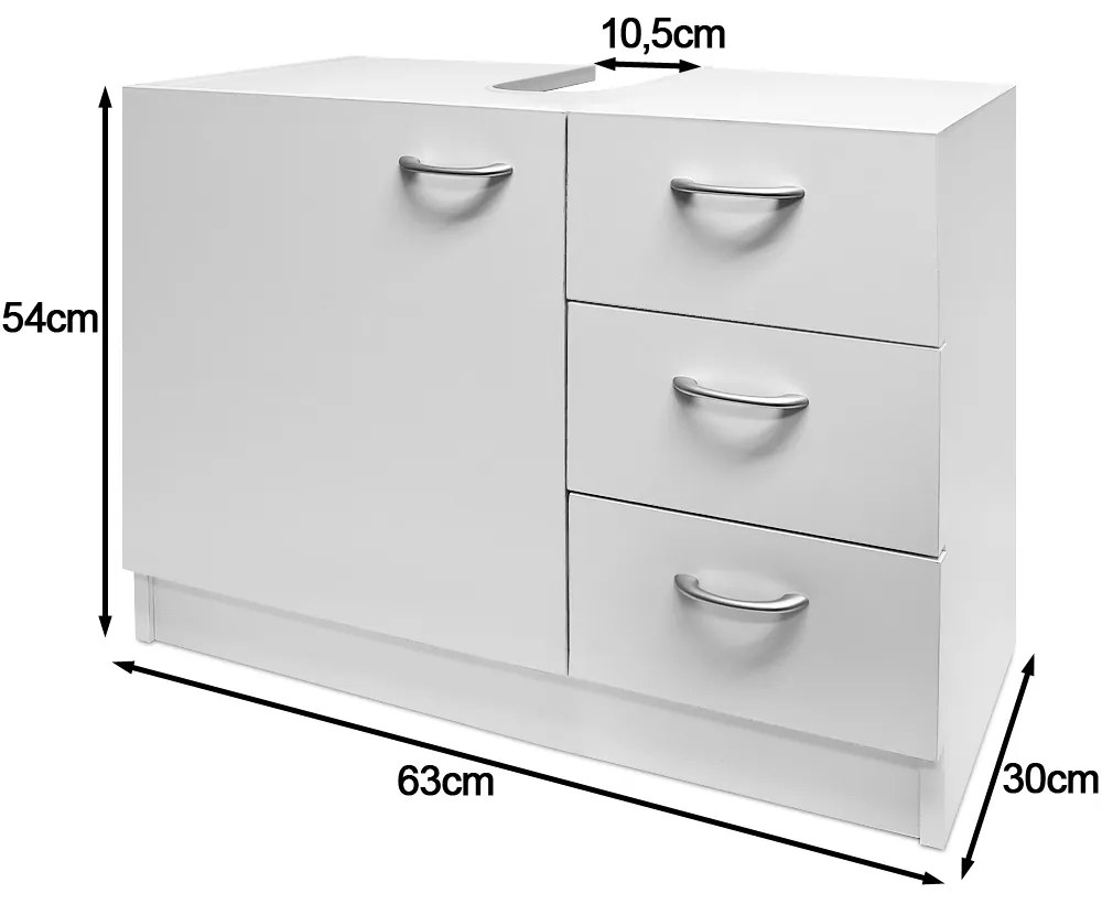 Dulap sub chiuvetă cu 3 sertare SILKE, 63x30x54cm, alb Casaria