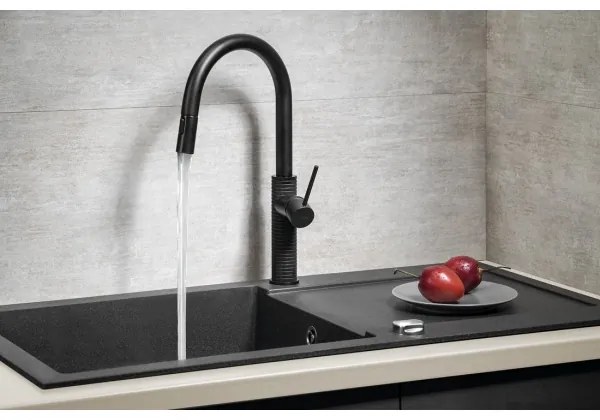 Baterie de chiuvetă cu cap de duș detașabil Sapho FLAWO negru mat