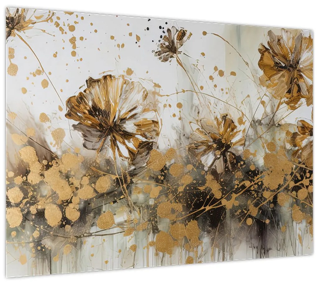 Tablou pe sticlă - pictură abstractă florală (70x50 cm)