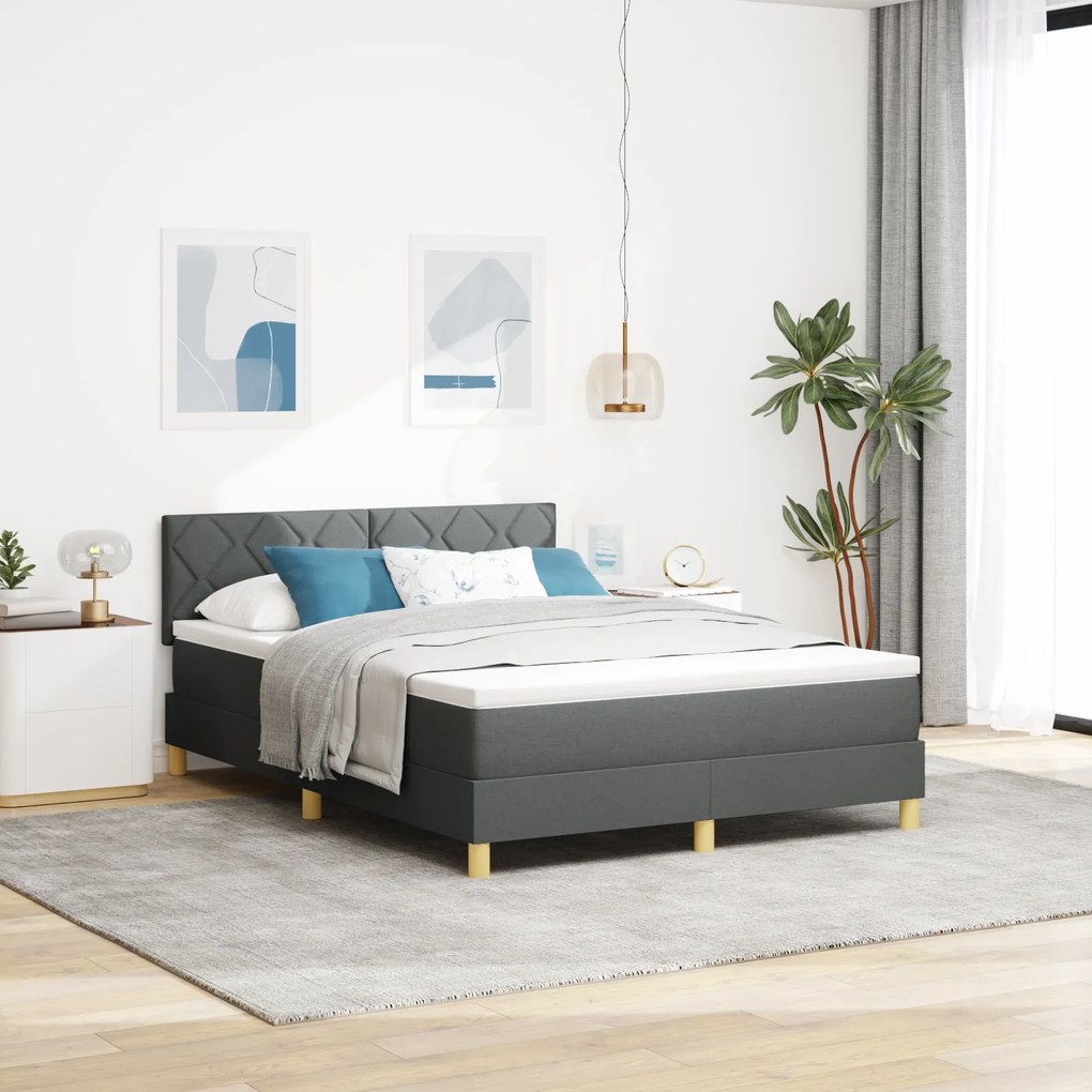 vidaXL Pat cu arc LED cu saltea Gri închis 140 x 200 cm țesătură